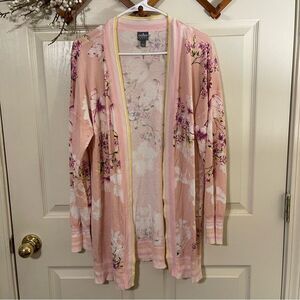 New York & Company Pink Floral Cardigan Sweater